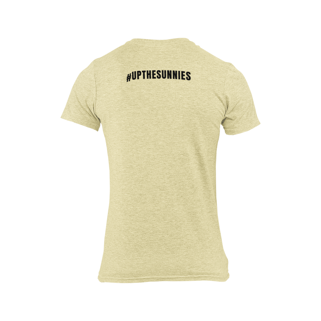 Light yellow shirt back with small '#UPTHESUNNIES' on the upper back
