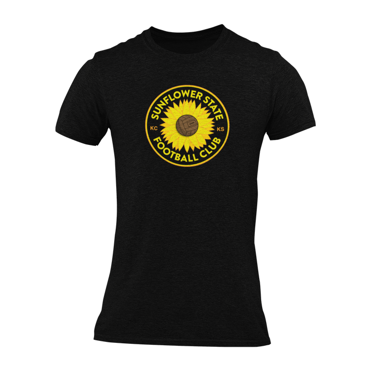 Black shirt with Sunflower State FC logo and badge on the front