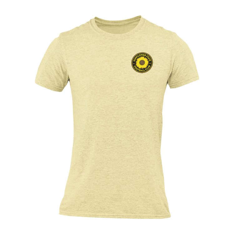 Light yellow shirt front with small Sunflower State FC Logo on upper left chest